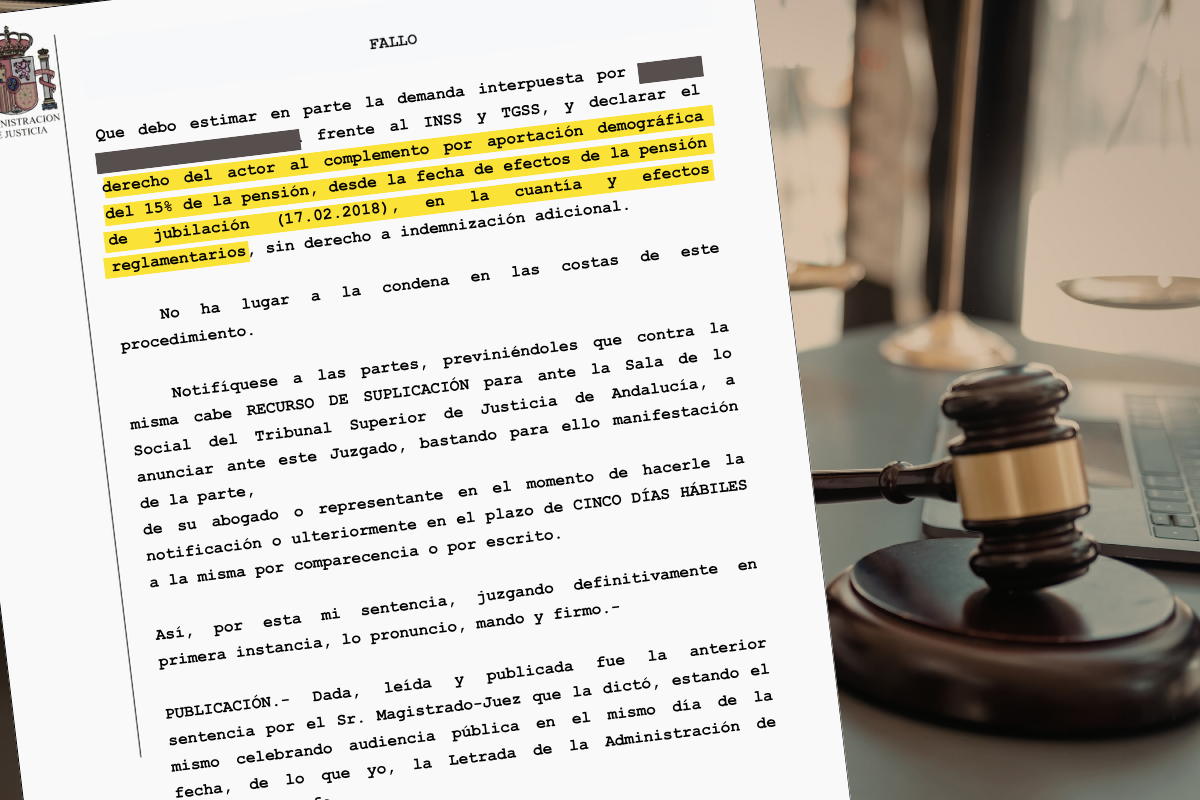 Complemento jubilación anticipada voluntaria: nueva sentencia reconoce el 15%